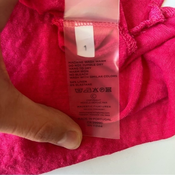 Majestic Filatures Women's Linen/Elastane Short Sleeve Crewneck Pink Tee - Picture 4 of 13